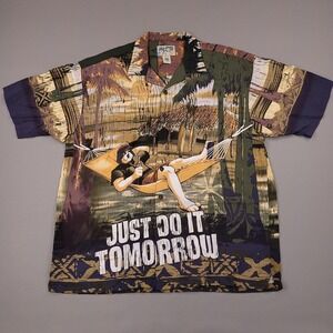 Big Dogs Shirt Mens Large Multicolor Hawaiian Just Do It Tomorrow Novelty Lounge